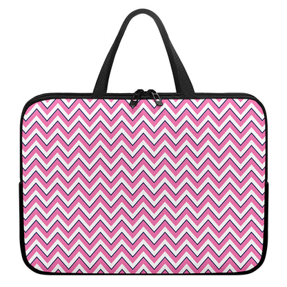 Pink White And Navy Chevron Print Laptop Sleeve With Handle