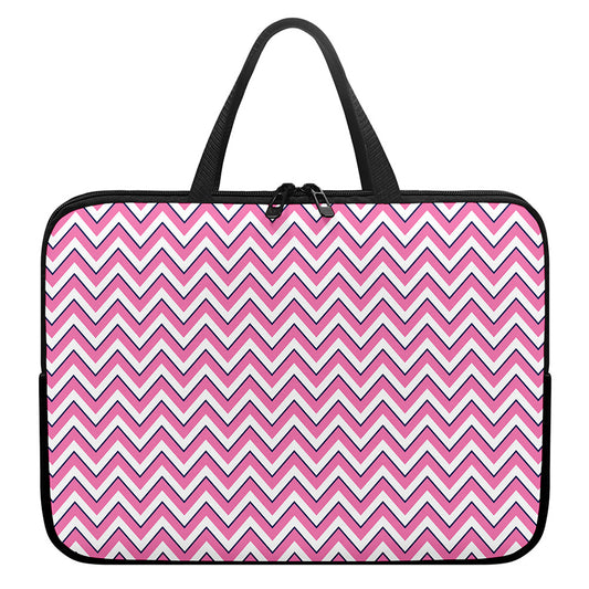 Pink White And Navy Chevron Print Laptop Sleeve With Handle