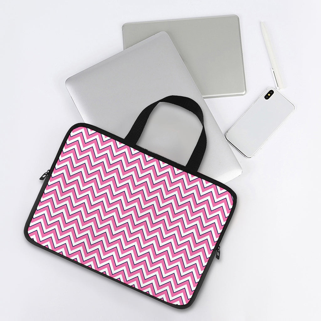 Pink White And Navy Chevron Print Laptop Sleeve With Handle