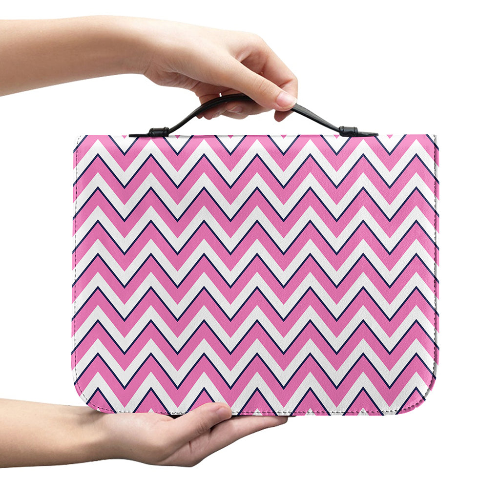 Pink White And Navy Chevron Print Leather Bible Cover