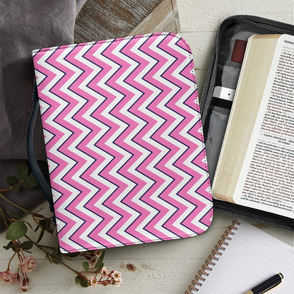 Pink White And Navy Chevron Print Leather Bible Cover