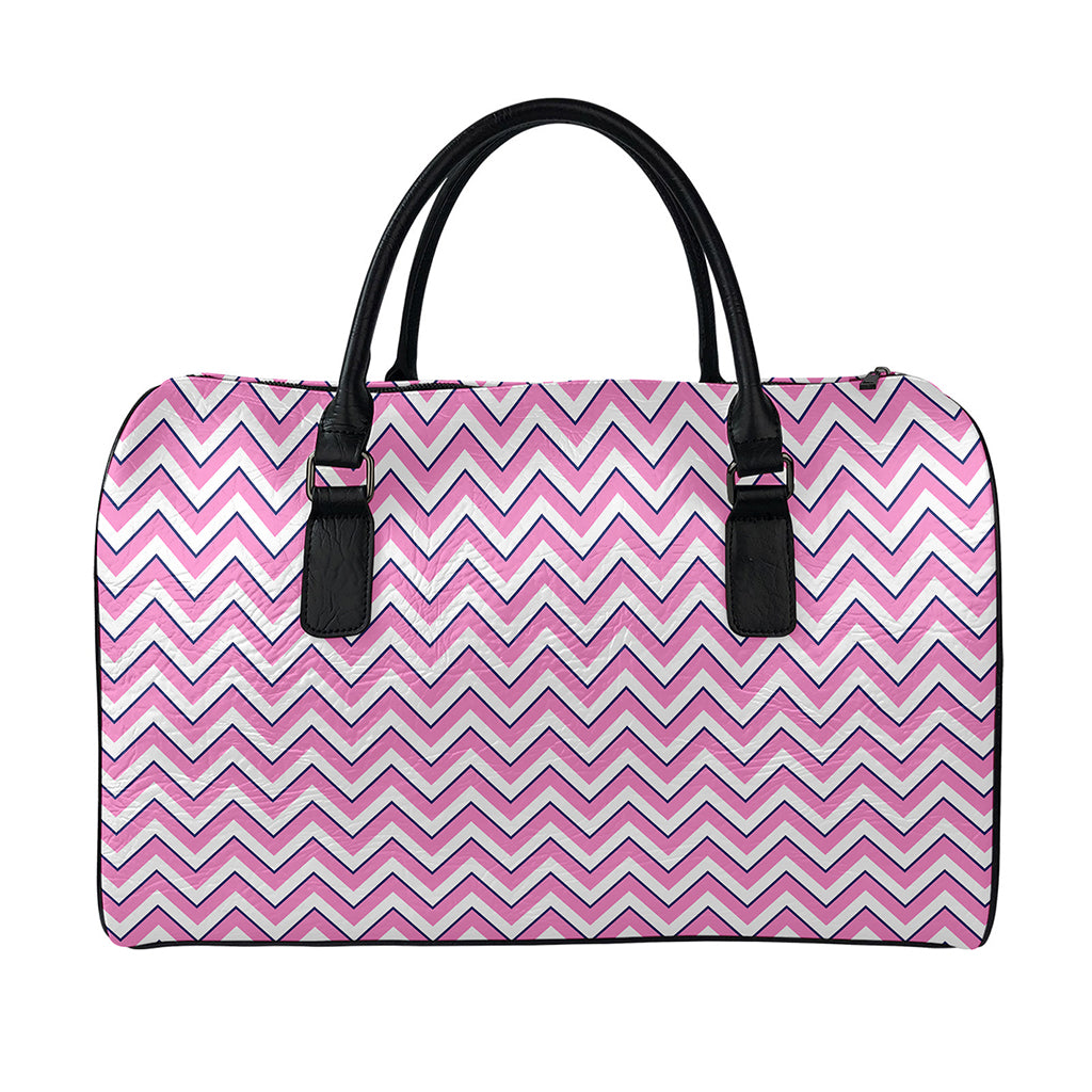 Pink White And Navy Chevron Print Leather Duffle Bag