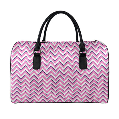 Pink White And Navy Chevron Print Leather Duffle Bag