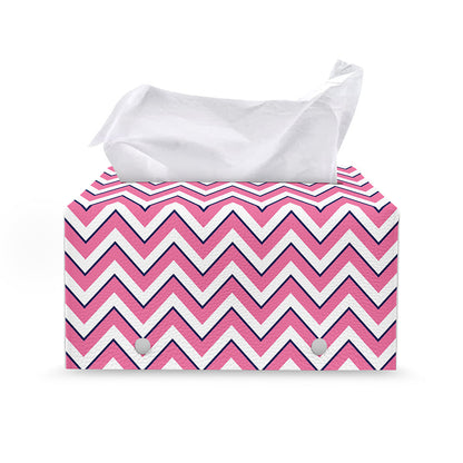 Pink White And Navy Chevron Print Leather Tissue Box Cover
