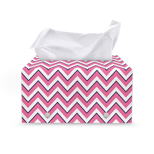 Pink White And Navy Chevron Print Leather Tissue Box Cover