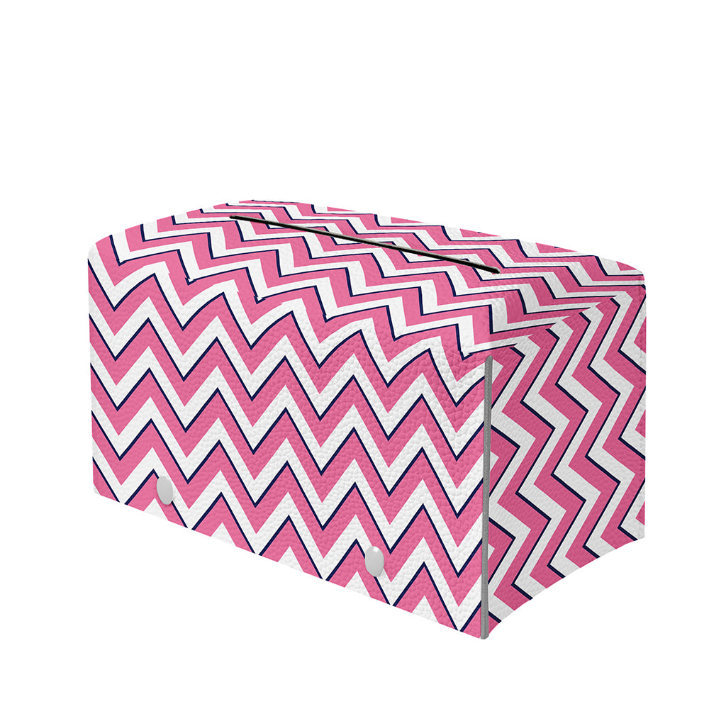 Pink White And Navy Chevron Print Leather Tissue Box Cover