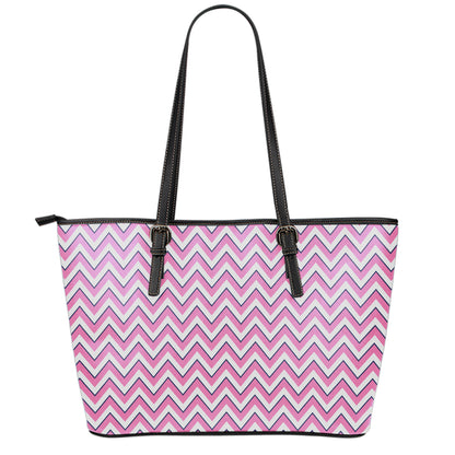 Pink White And Navy Chevron Print Leather Tote Bag