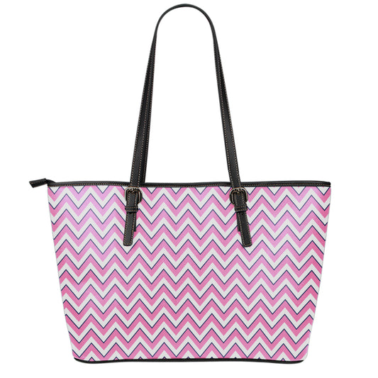Pink White And Navy Chevron Print Leather Tote Bag