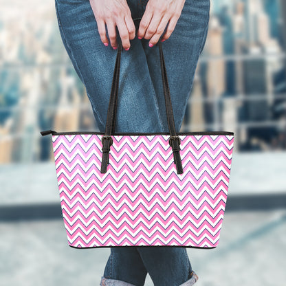 Pink White And Navy Chevron Print Leather Tote Bag