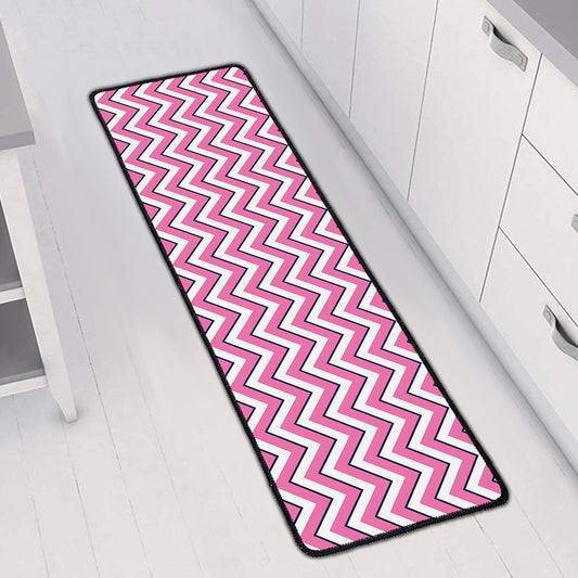 Pink White And Navy Chevron Print Long Kitchen Mat