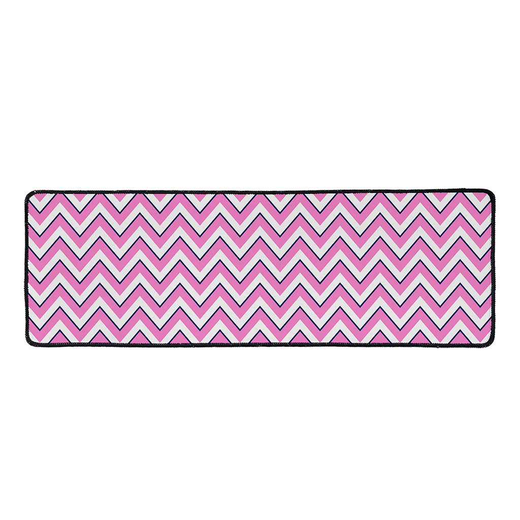 Pink White And Navy Chevron Print Long Kitchen Mat