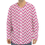 Pink White And Navy Chevron Print Long Sleeve Baseball Jersey