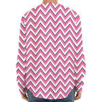 Pink White And Navy Chevron Print Long Sleeve Baseball Jersey