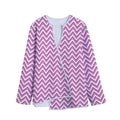 Pink White And Navy Chevron Print Long Sleeve Short Coat