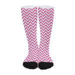 Pink White And Navy Chevron Print Long Socks