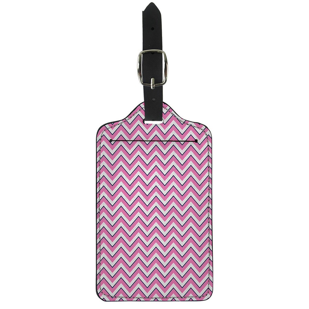Pink White And Navy Chevron Print Luggage Tag
