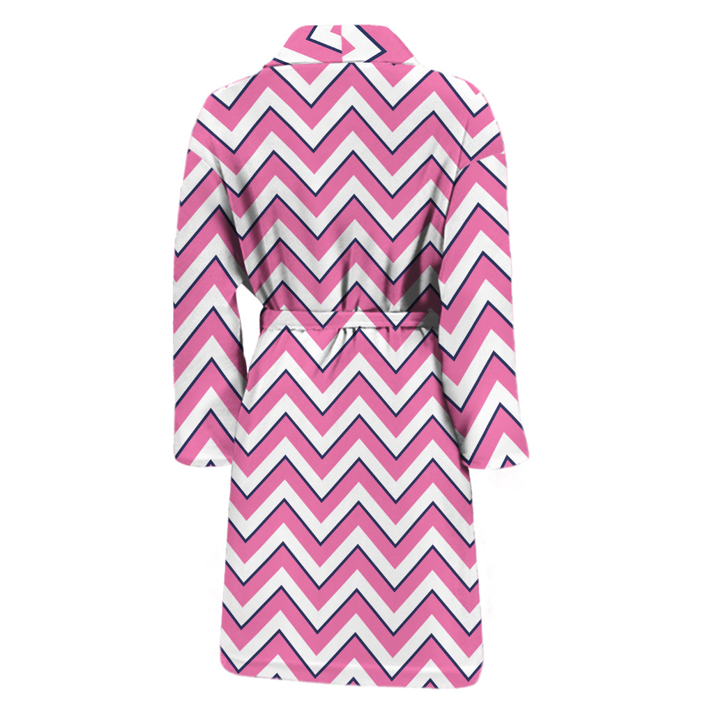 Pink White And Navy Chevron Print Men's Bathrobe
