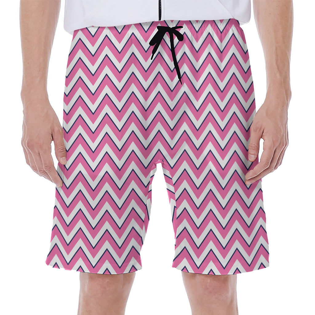 Pink White And Navy Chevron Print Men's Beach Shorts