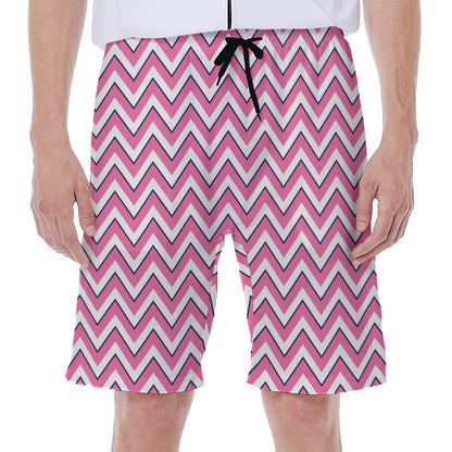 Pink White And Navy Chevron Print Men's Beach Shorts