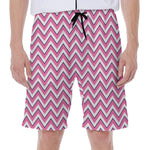 Pink White And Navy Chevron Print Men's Beach Shorts