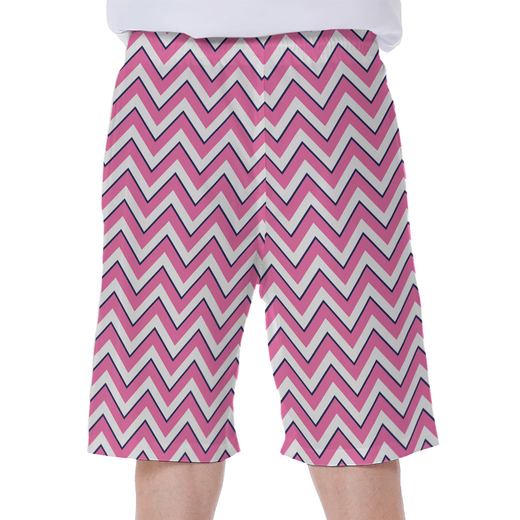Pink White And Navy Chevron Print Men's Beach Shorts