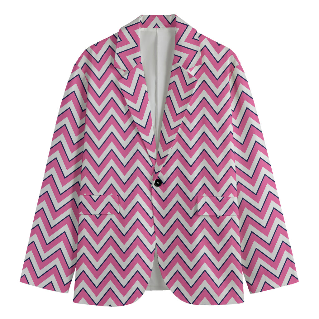 Pink White And Navy Chevron Print Men's Blazer