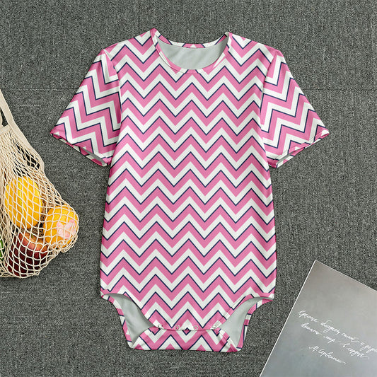 Pink White And Navy Chevron Print Men's Bodysuit