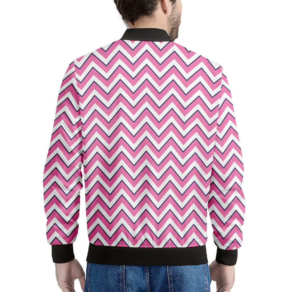 Pink White And Navy Chevron Print Men's Bomber Jacket