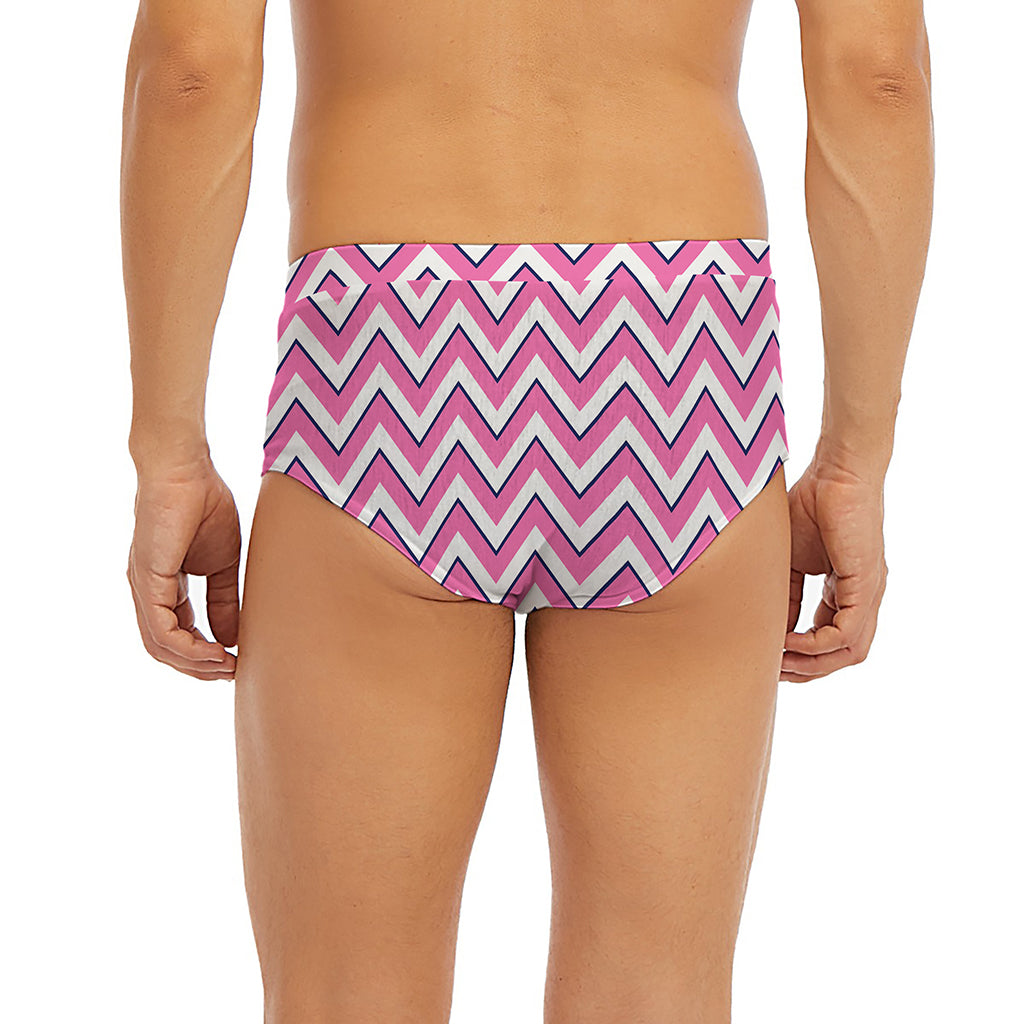 Pink White And Navy Chevron Print Men's Briefs