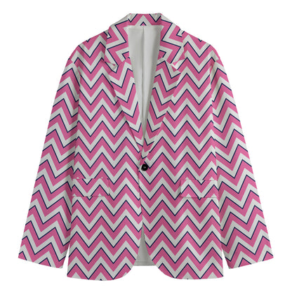 Pink White And Navy Chevron Print Men's Cotton Blazer