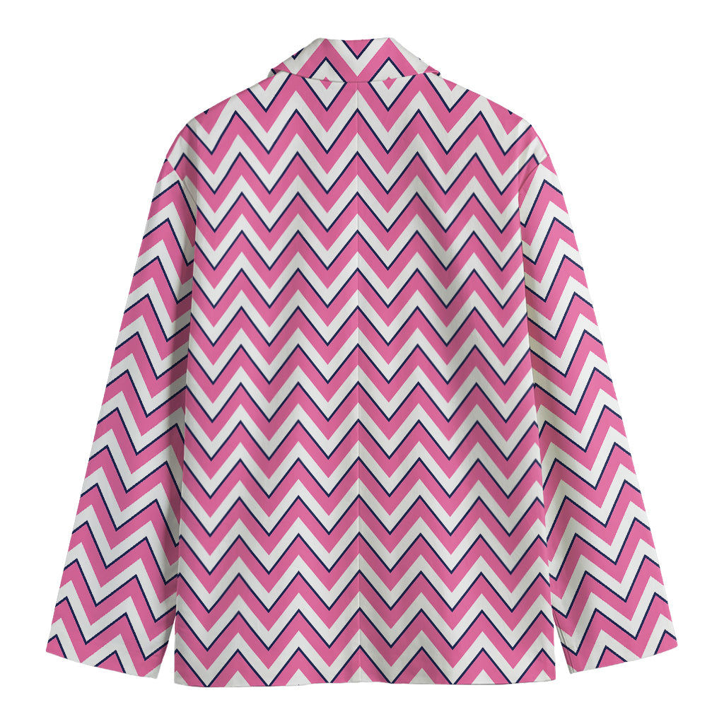 Pink White And Navy Chevron Print Men's Cotton Blazer