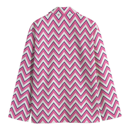 Pink White And Navy Chevron Print Men's Cotton Blazer
