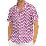 Pink White And Navy Chevron Print Men's Deep V-Neck Shirt