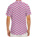 Pink White And Navy Chevron Print Men's Deep V-Neck Shirt