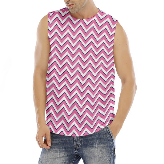 Pink White And Navy Chevron Print Men's Fitness Tank Top