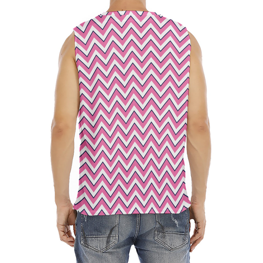 Pink White And Navy Chevron Print Men's Fitness Tank Top
