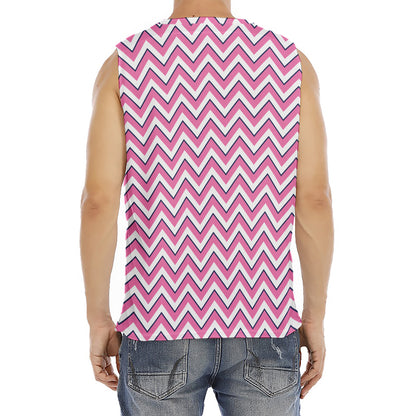 Pink White And Navy Chevron Print Men's Fitness Tank Top