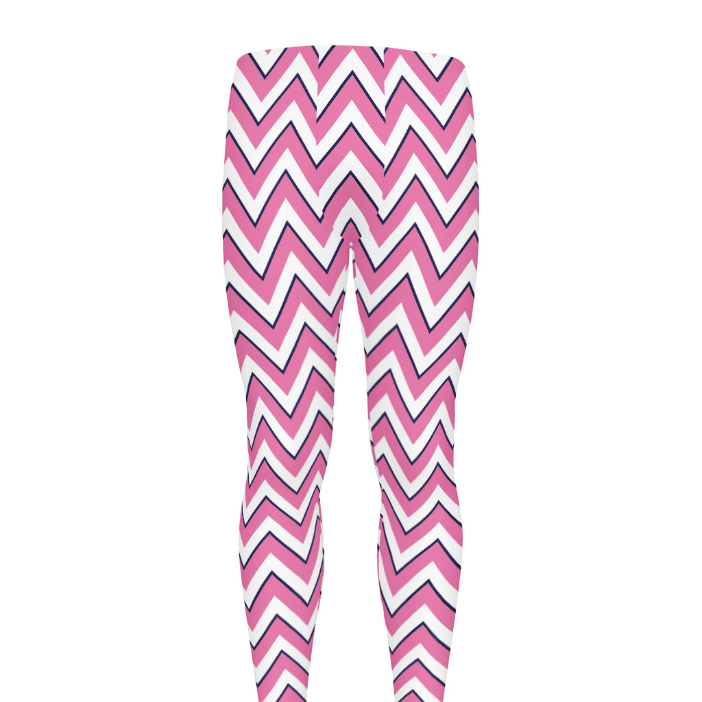 Pink White And Navy Chevron Print Men's leggings