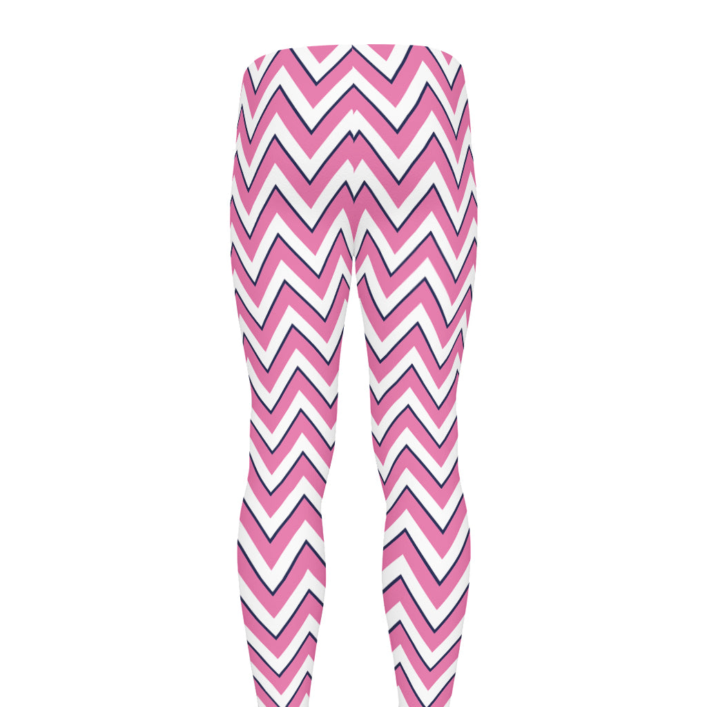 Pink White And Navy Chevron Print Men's leggings
