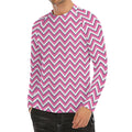 Pink White And Navy Chevron Print Men's Long Sleeve Rash Guard