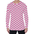 Pink White And Navy Chevron Print Men's Long Sleeve T-Shirt