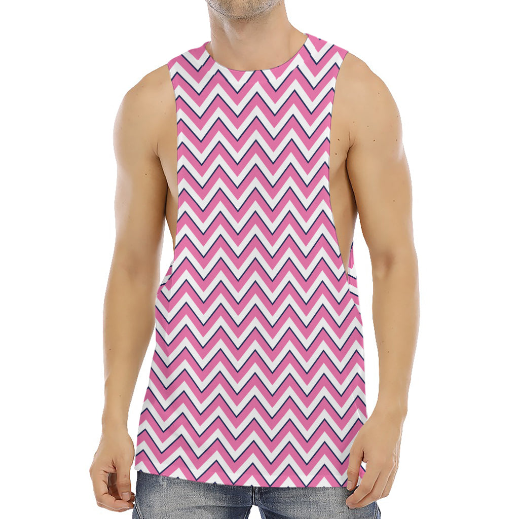 Pink White And Navy Chevron Print Men's Muscle Tank Top