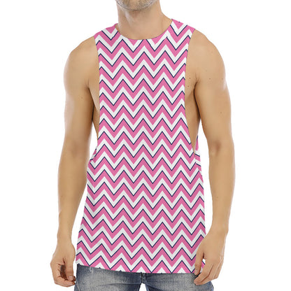 Pink White And Navy Chevron Print Men's Muscle Tank Top