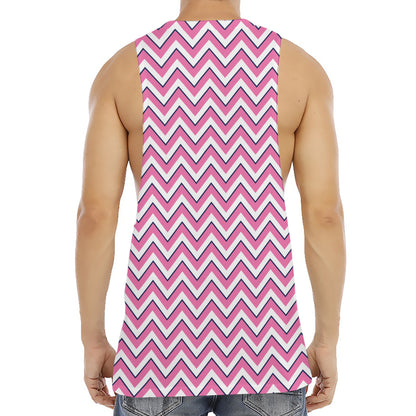 Pink White And Navy Chevron Print Men's Muscle Tank Top