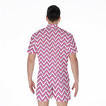Pink White And Navy Chevron Print Men's Rompers