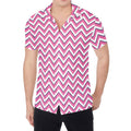 Pink White And Navy Chevron Print Men's Shirt
