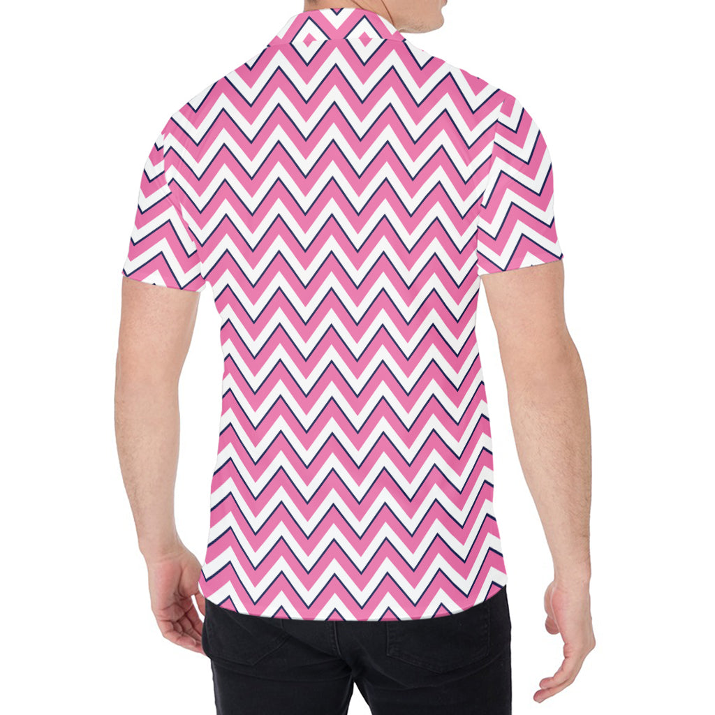 Pink White And Navy Chevron Print Men's Shirt