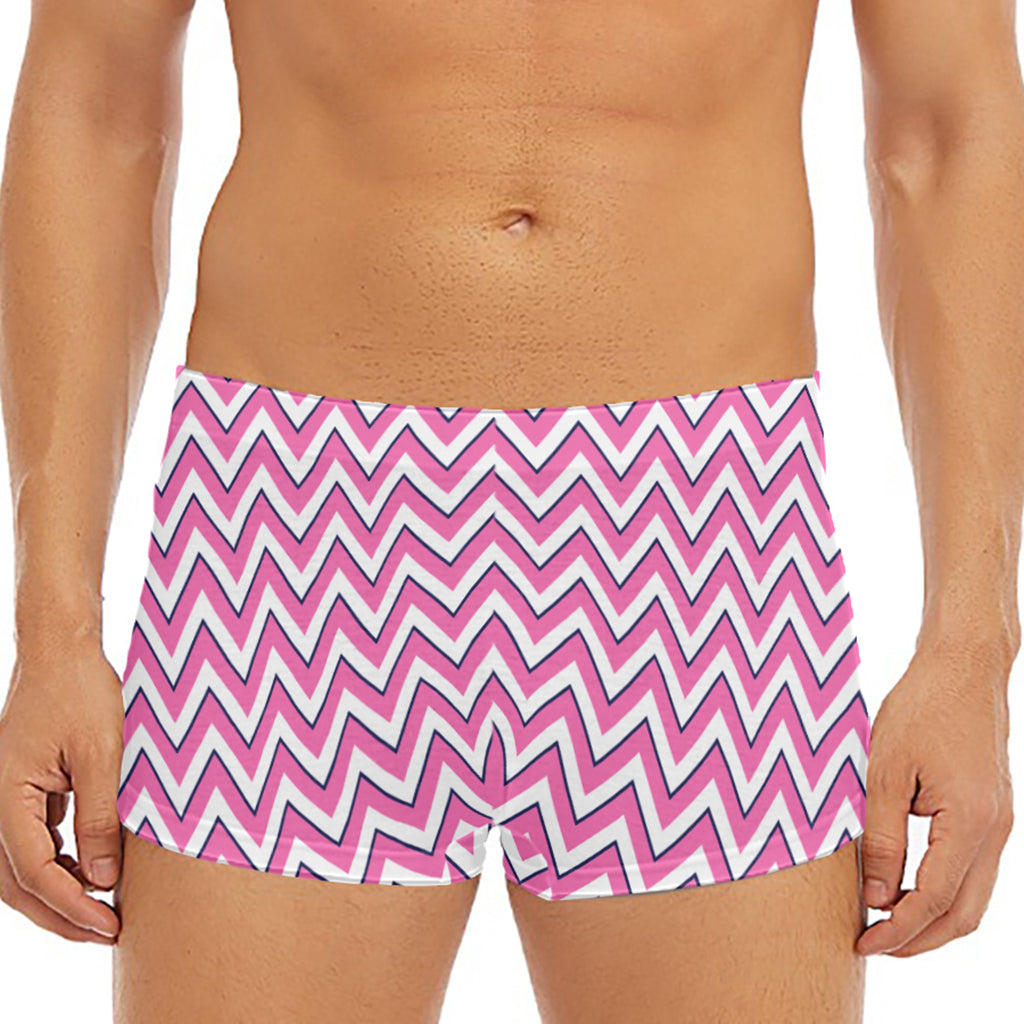 Pink White And Navy Chevron Print Men's Short Boxer Briefs