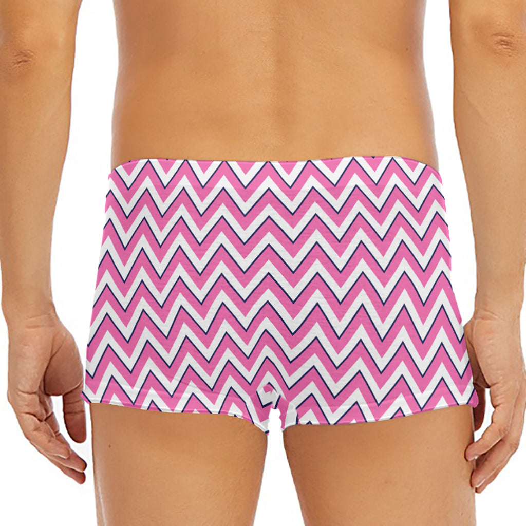 Pink White And Navy Chevron Print Men's Short Boxer Briefs