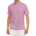 Pink White And Navy Chevron Print Men's Short Sleeve Rash Guard